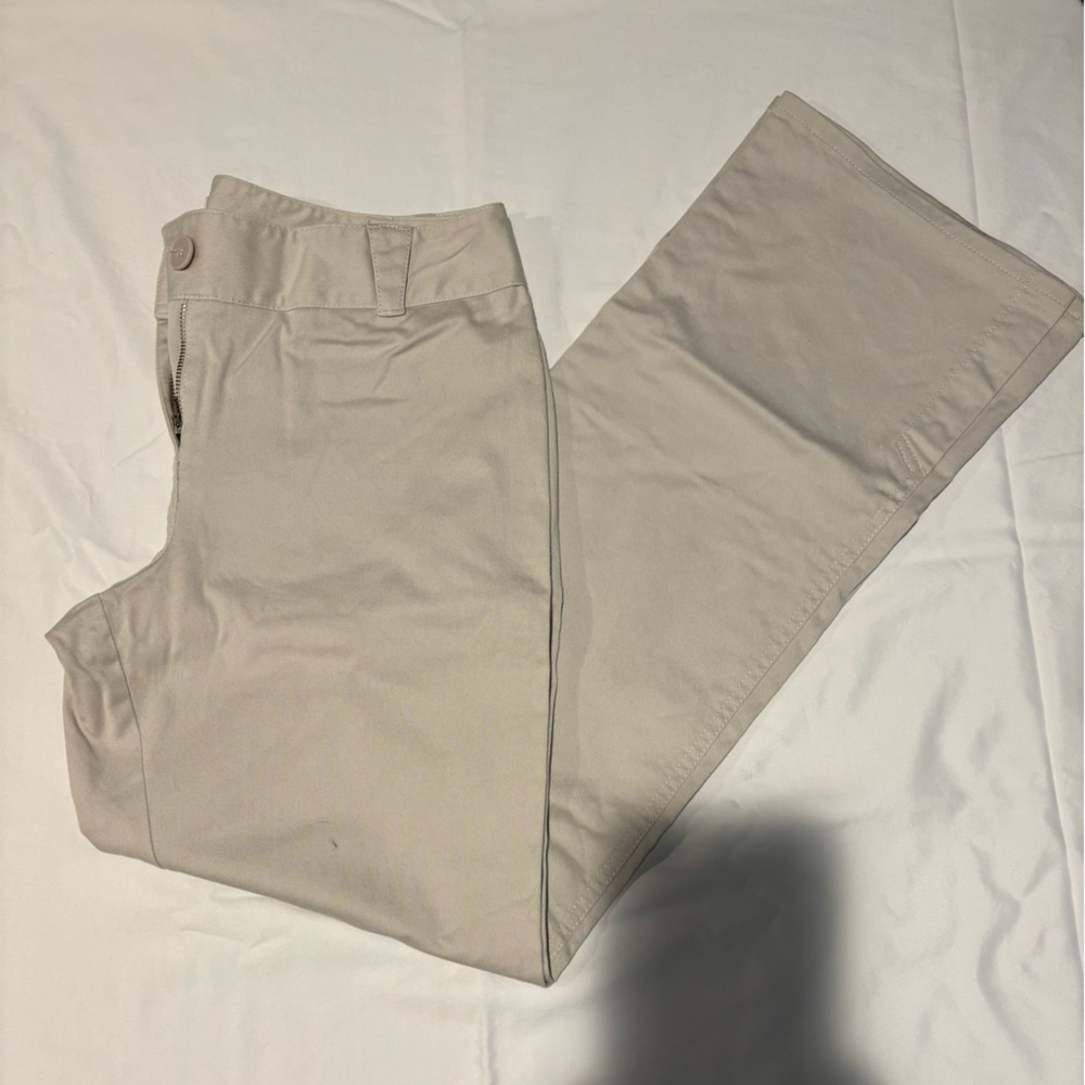 LOFT Cream Straight Leg Pants Smooth Cotton Blend